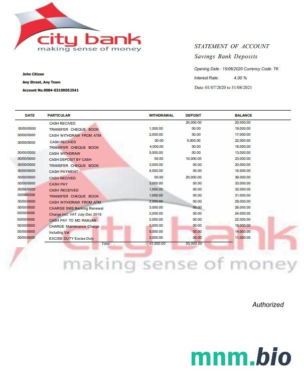 Bank Miejski w USA szablon w formacie excel pdf